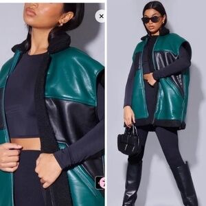 Pretty Little Thing Vegan Leather Vest Jacket Large New with tags Polyurethane